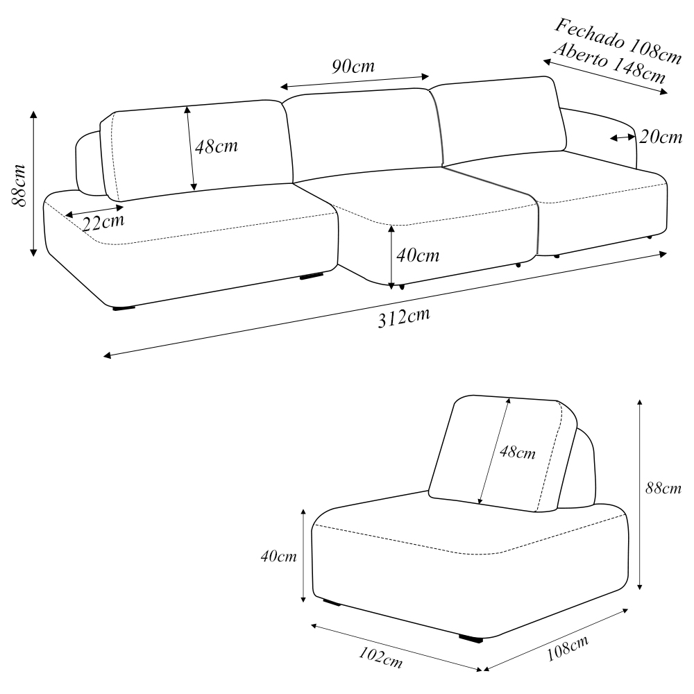 Conjunto Sala de Estar 1 Sofá Retrátil Modulado 312cm e 2 Poltronas Santiago Bouclê Terracota G89 - Gran Belo