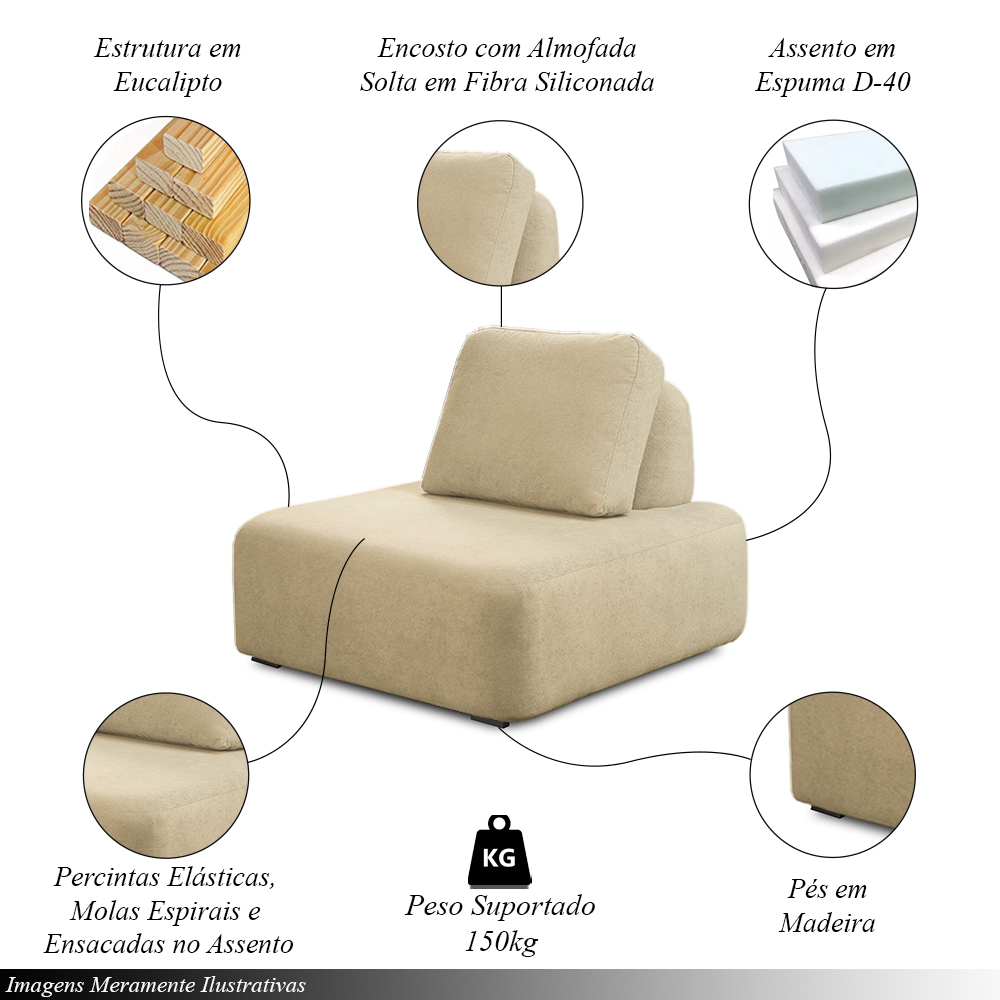 Conjunto Sala de Estar 1 Sofá Retrátil Modulado 342cm e 1 Poltrona Santiago Bouclê Bege G89 - Gran Belo
