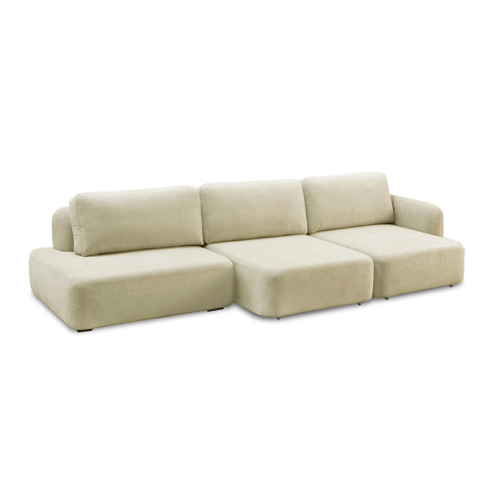 Conjunto Sala de Estar 1 Sofá Retrátil Modulado 342cm e 2 Poltronas Santiago Bouclê Off White G89 - Gran Belo