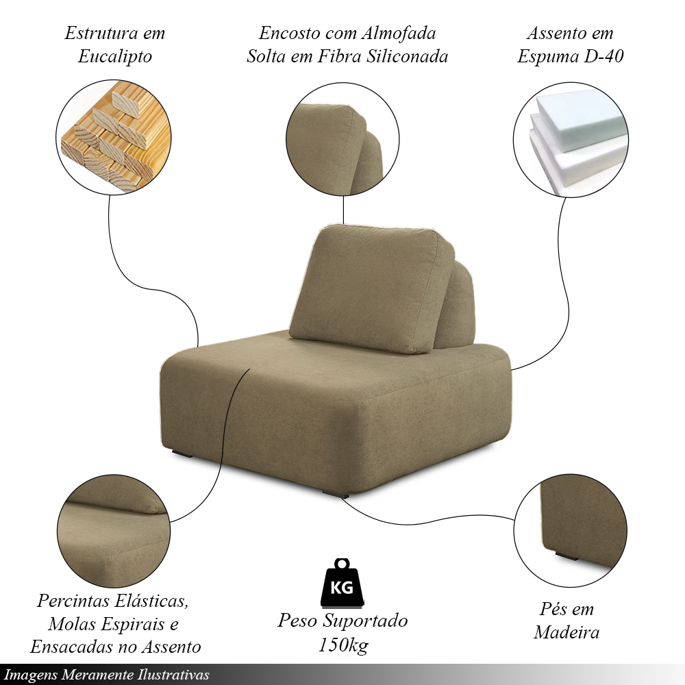 Conjunto Sala de Estar 1 Sofá Retrátil Modulado 372cm e 1 Poltrona Santiago Bouclê Castor G89 - Gran Belo