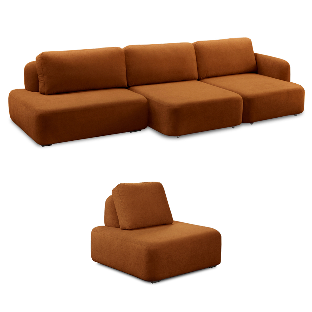 Conjunto Sala de Estar 1 Sofá Retrátil Modulado 402cm e 1 Poltrona Santiago Bouclê Terracota G89 - Gran Belo