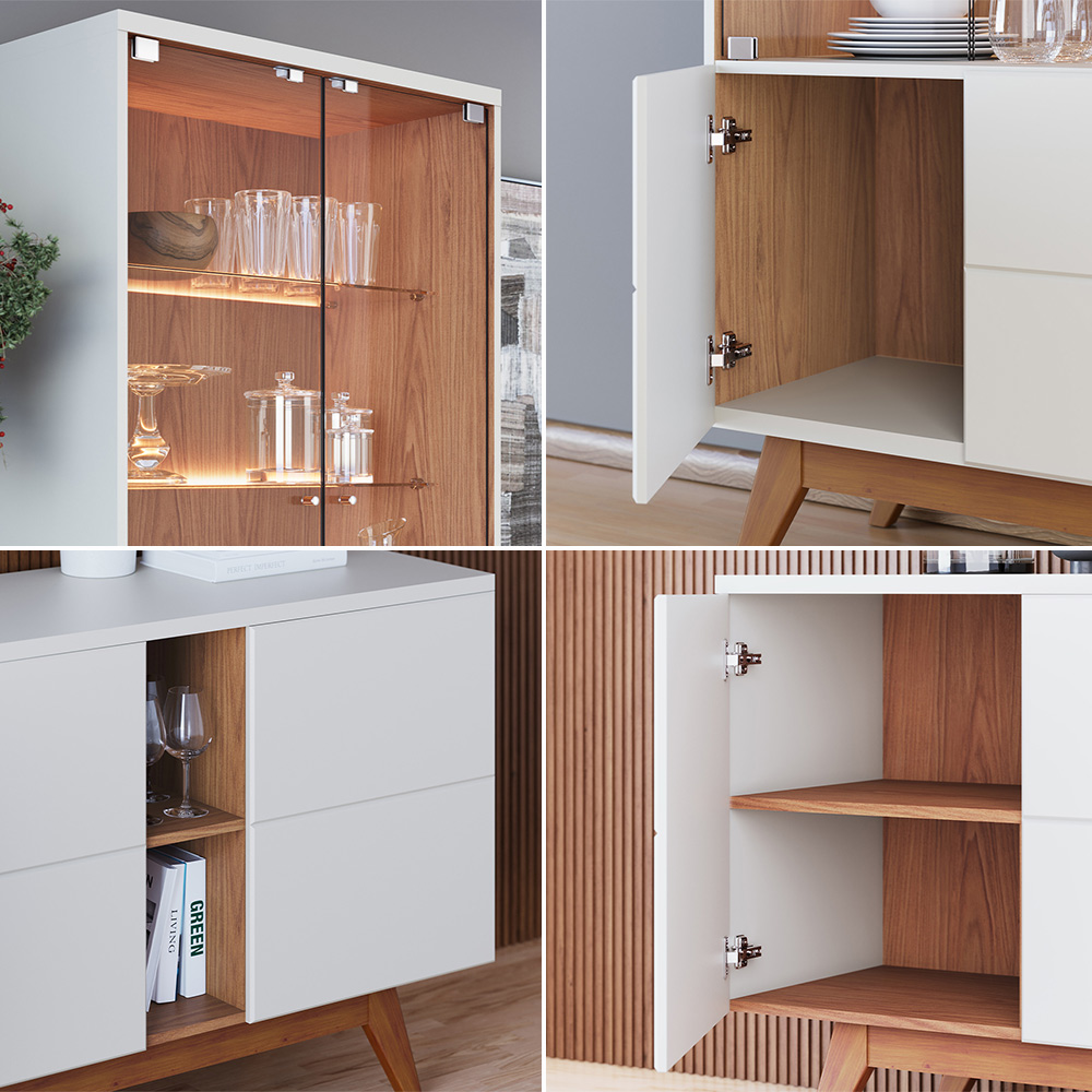 Conjunto Sala de Estar Cristaleira Buffet Aparador Mesa de Centro Decorativa Sancho Off White G73 - Gran Belo