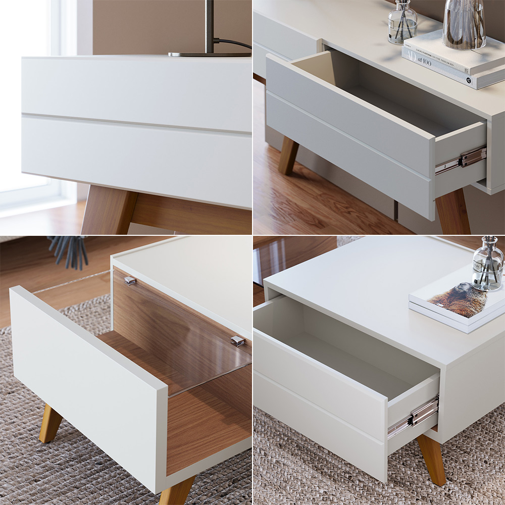 Conjunto Sala de Estar Cristaleira Buffet Aparador Mesa de Centro Decorativa Sancho Off White G73 - Gran Belo