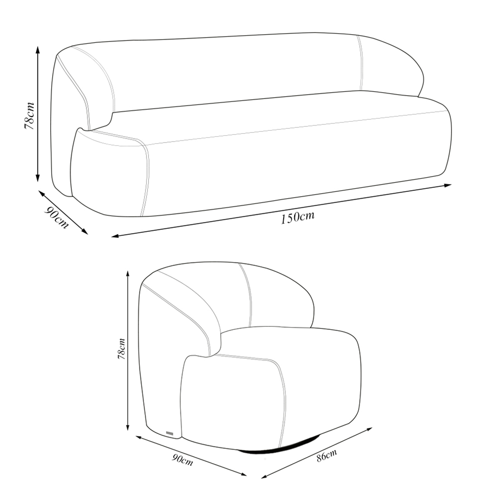 Conjunto Sala de Estar Decorativo Charlote 1 Poltrona Namoradeira 150cm 1 Poltrona Base Giratória em Aço com Puff Bouclê Terracota G88 - Gran Belo