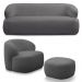 Conjunto Sala de Estar Decorativo Charlote 1 Sofá 180cm 2 Lugares 1 Poltrona Base Fixa com Puff Bouclê Grafite G88 - Gran Belo