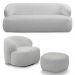 Conjunto Sala de Estar Decorativo Charlote 1 Sofá 180cm 2 Lugares 1 Poltrona Base Giratória em Aço com Puff Bouclê Cinza G88 - Gran Belo