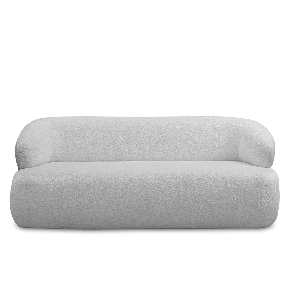 Conjunto Sala de Estar Decorativo Charlote 1 Sofá 180cm 2 Lugares 1 Poltrona Base Giratória em Aço com Puff Bouclê Cinza G88 - Gran Belo