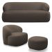 Conjunto Sala de Estar Decorativo Charlote 1 Sofá 180cm 2 Lugares 1 Poltrona Base Giratória em Aço com Puff Bouclê Marrom G88 - Gran Belo