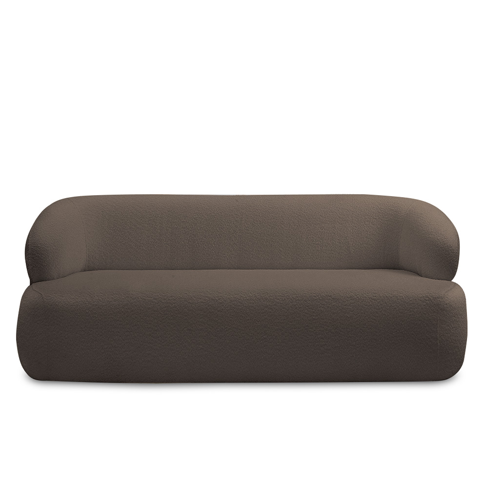 Conjunto Sala de Estar Decorativo Charlote 1 Sofá 180cm 2 Lugares 1 Poltrona Base Giratória em Aço com Puff Bouclê Marrom G88 - Gran Belo