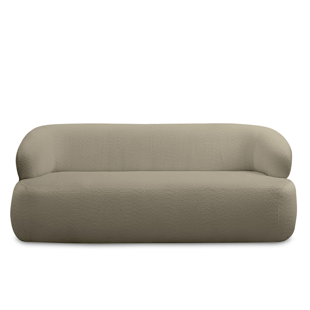 Conjunto Sala de Estar Decorativo Charlote 1 Sofá 180cm 2 Lugares 1 Poltrona Base Giratória em Aço com Puff Bouclê Nude G88 - Gran Belo