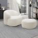 Conjunto Sala de Estar Decorativo Charlote 1 Sofá 180cm 2 Lugares 1 Poltrona Base Giratória em Aço com Puff Bouclê Off White G88 - Gran Belo