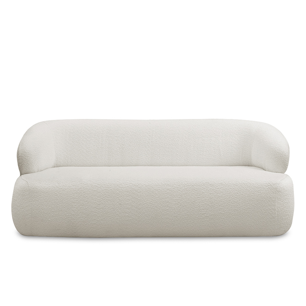 Conjunto Sala de Estar Decorativo Charlote 1 Sofá 180cm 2 Lugares 1 Poltrona Base Giratória em Aço com Puff Bouclê Off White G88 - Gran Belo