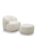 Conjunto Sala de Estar Decorativo Charlote 1 Sofá 180cm 2 Lugares 1 Poltrona Base Giratória em Aço com Puff Bouclê Off White G88 - Gran Belo