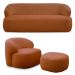 Conjunto Sala de Estar Decorativo Charlote 1 Sofá 180cm 2 Lugares 1 Poltrona Base Giratória em Aço com Puff Bouclê Terracota G88 - Gran Belo
