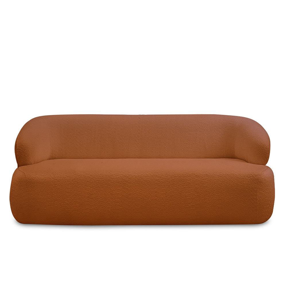 Conjunto Sala de Estar Decorativo Charlote 1 Sofá 180cm 2 Lugares 1 Poltrona Base Giratória em Aço com Puff Bouclê Terracota G88 - Gran Belo