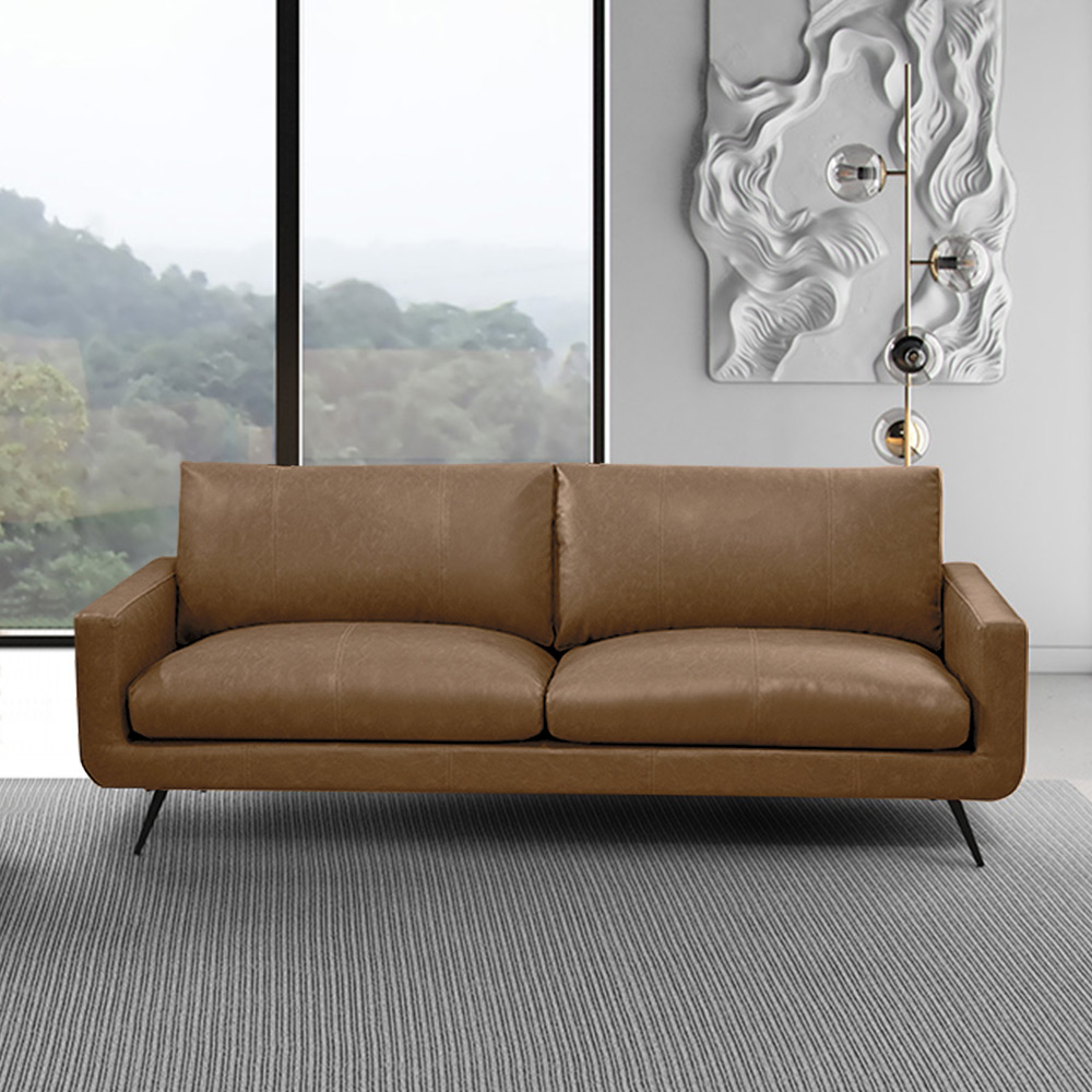 Conjunto Sala de Estar Decorativo Paloma 1 Sofá 2 Lugares 183cm 1 Poltrona Pés em Aço Couro Marrom Claro Manchado G88 - Gran Belo