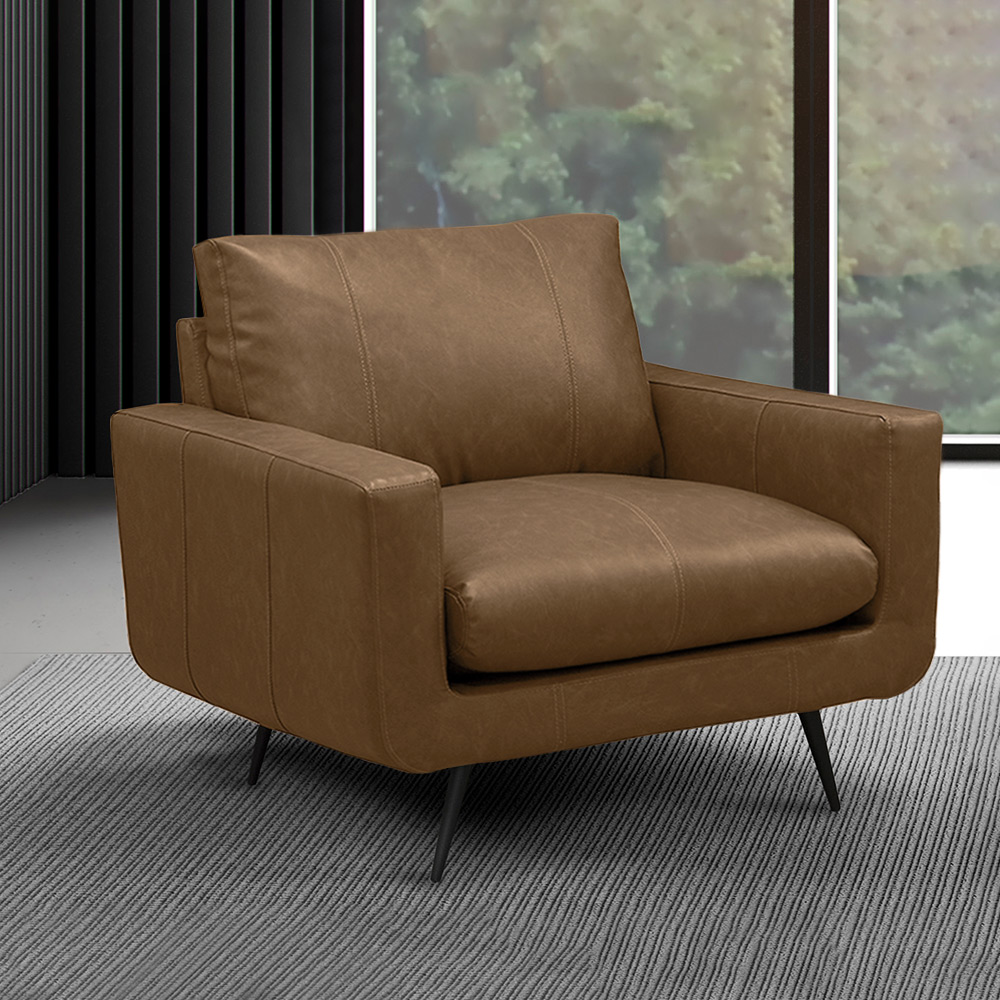 Conjunto Sala de Estar Decorativo Paloma 1 Sofá 2 Lugares 183cm 1 Poltrona Pés em Aço Couro Marrom Claro Manchado G88 - Gran Belo