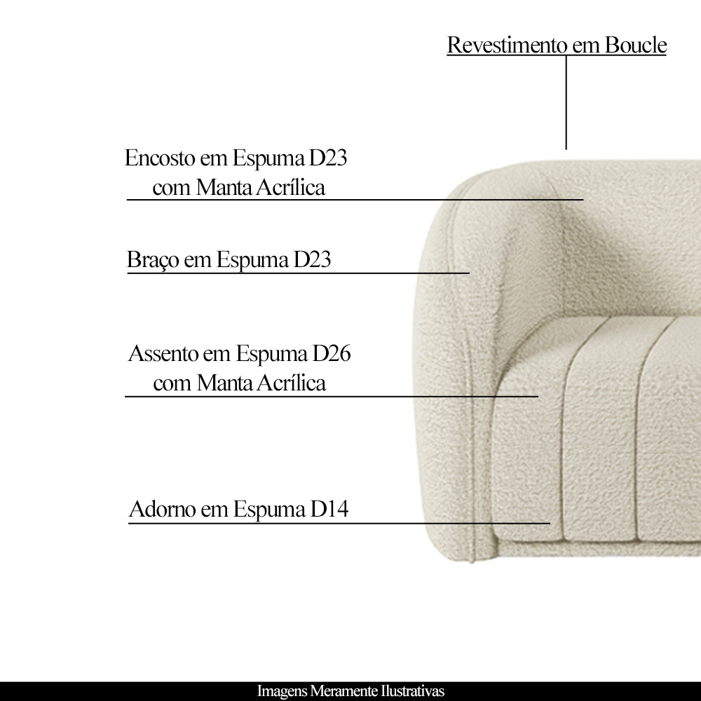 Conjunto Sala de Estar Sofá 252cm 3 Lugares e Poltrona Adam Boucle Off White G45 - Gran Belo