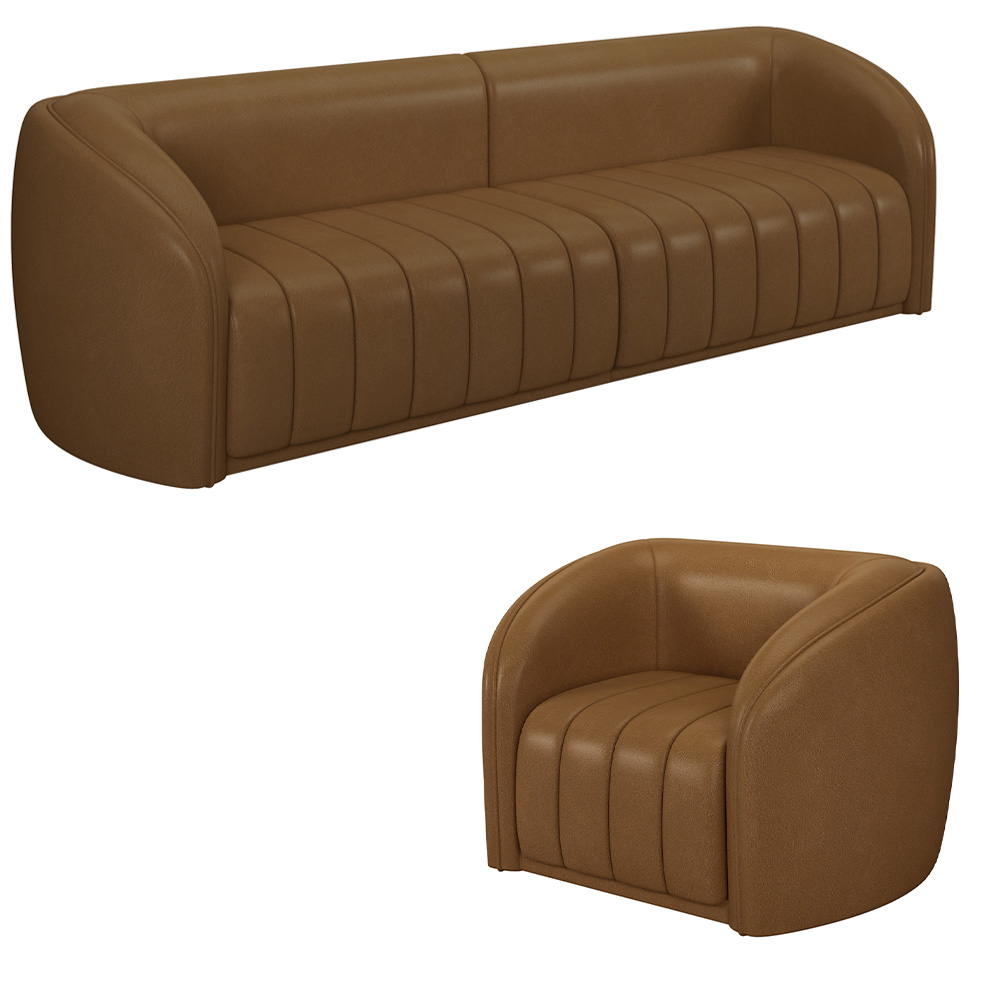 Conjunto Sala de Estar Sofá 252cm 3 Lugares e Poltrona Adam PU Caramelo G45 - Gran Belo