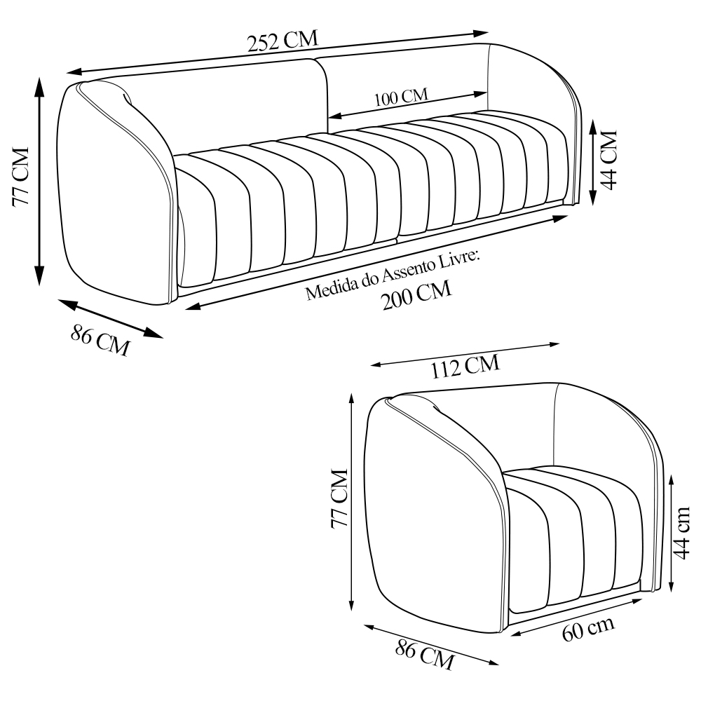 Conjunto Sala de Estar Sofá 252cm 3 Lugares e Poltrona Adam PU Caramelo G45 - Gran Belo