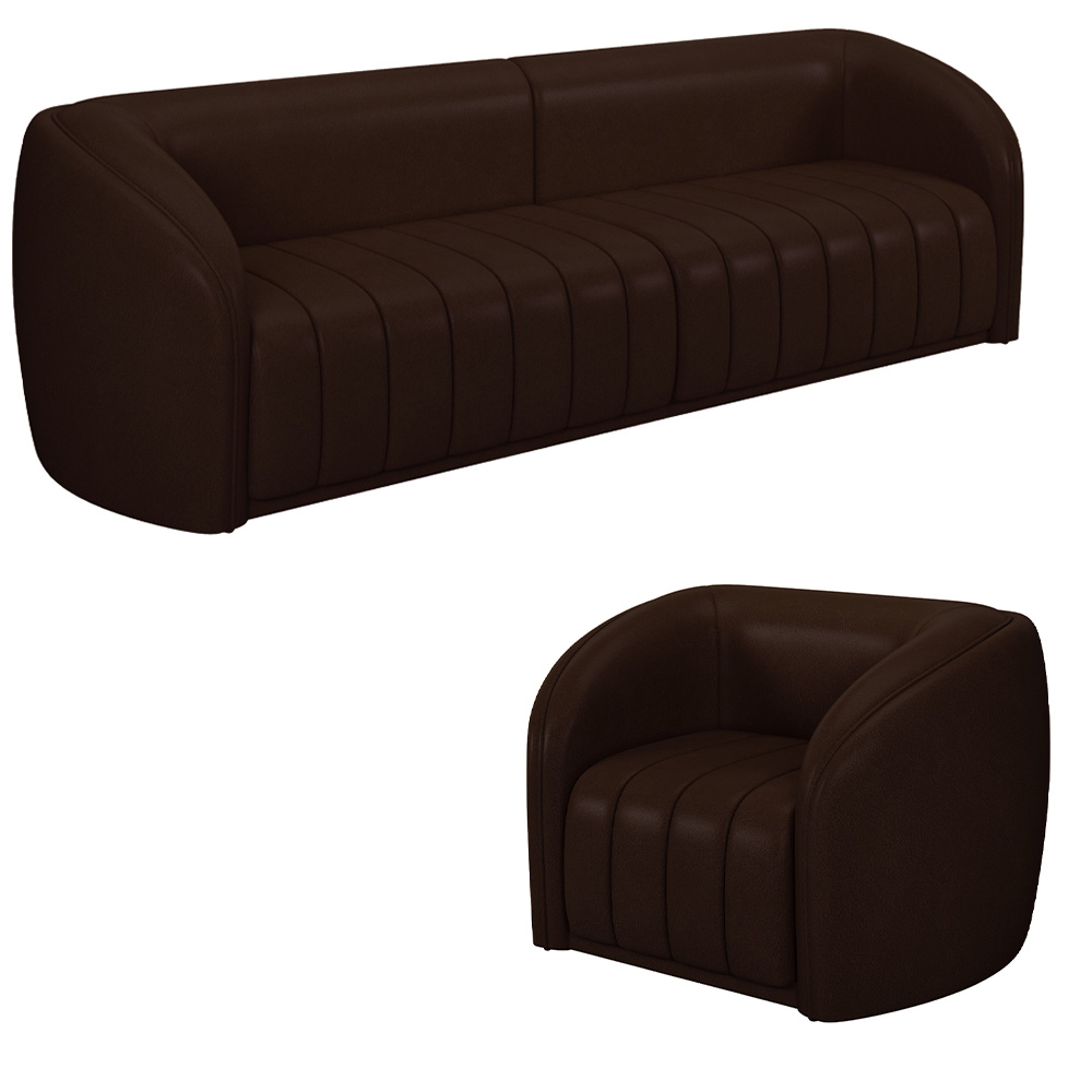 Conjunto Sala de Estar Sofá 252cm 3 Lugares e Poltrona Adam PU Marrom G45 - Gran Belo