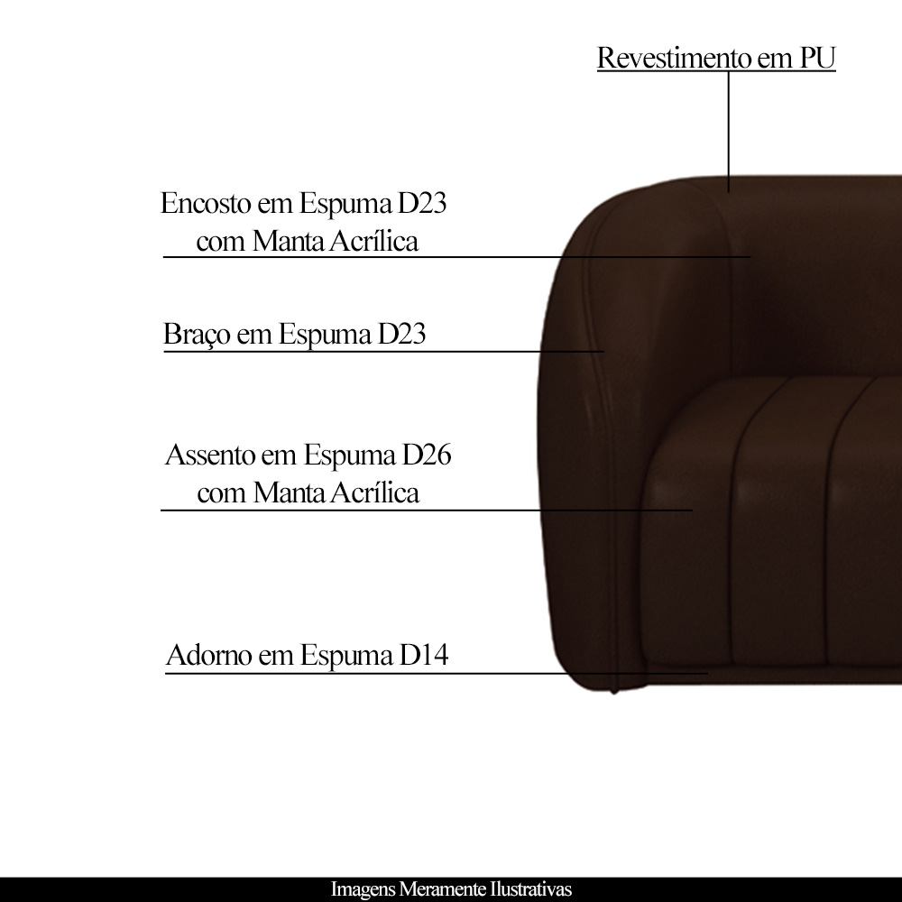 Conjunto Sala de Estar Sofá 252cm 3 Lugares e Poltrona Adam PU Marrom G45 - Gran Belo