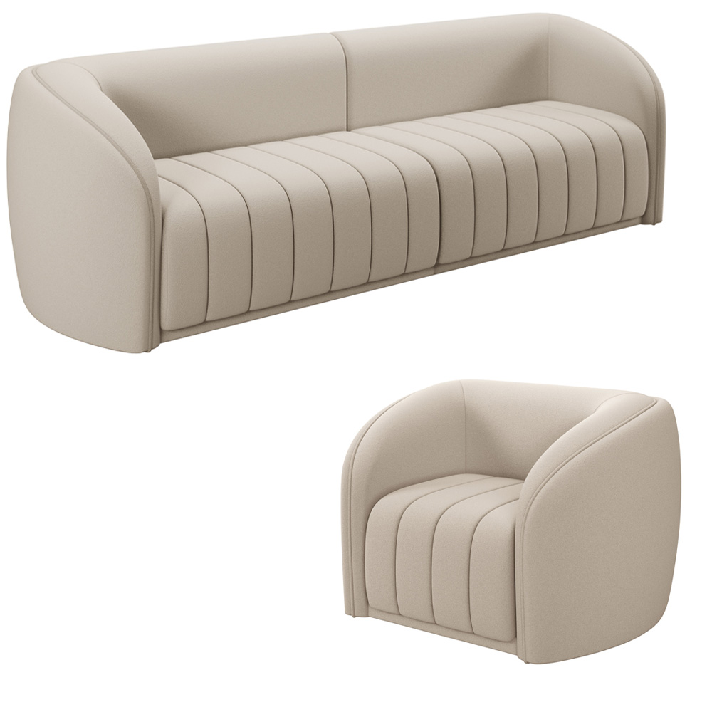 Conjunto Sala de Estar Sofá 252cm 3 Lugares e Poltrona Adam Veludo Bege G45 - Gran Belo
