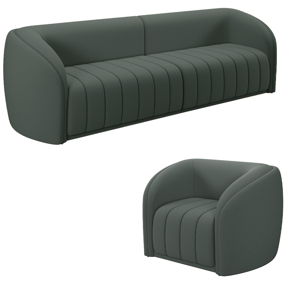 Conjunto Sala de Estar Sofá 252cm 3 Lugares e Poltrona Adam Veludo Cinza G45 - Gran Belo