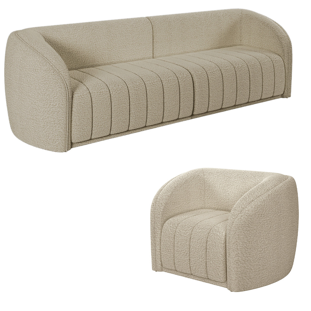 Conjunto Sala de Estar Sofá 292cm 4 Lugares e Poltrona Adam Boucle Bege G45 - Gran Belo