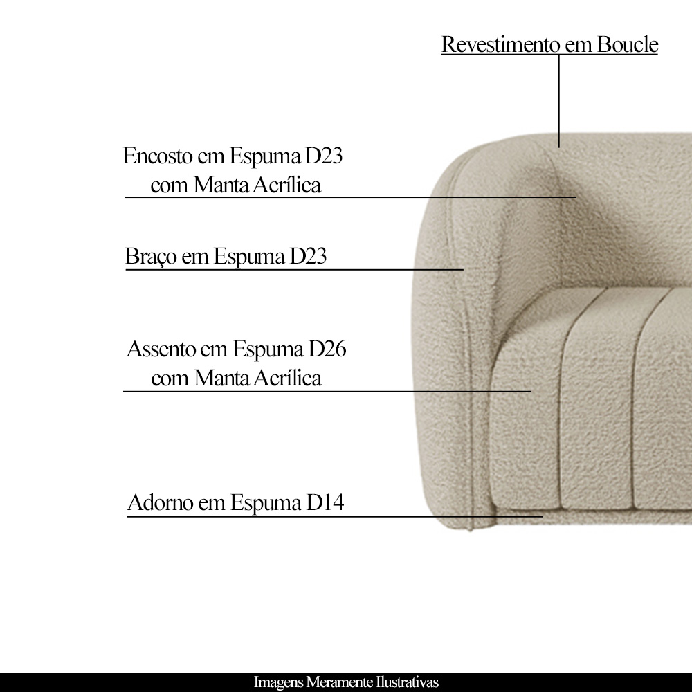 Conjunto Sala de Estar Sofá 292cm 4 Lugares e Poltrona Adam Boucle Bege G45 - Gran Belo