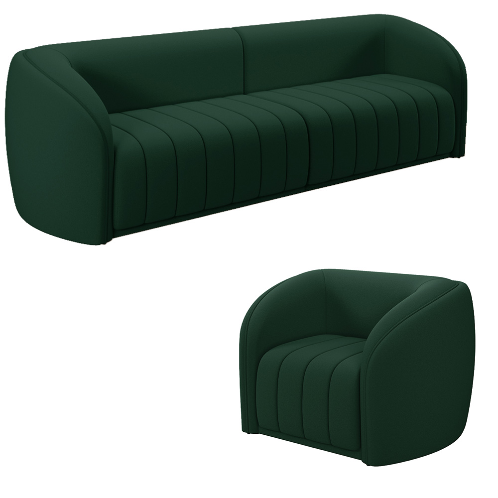 Conjunto Sala de Estar Sofá 292cm 4 Lugares e Poltrona Adam Veludo Verde G45 - Gran Belo
