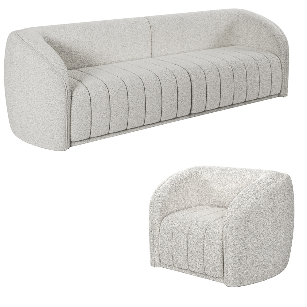 Conjunto Sala de Estar Sofá 332cm 4 Lugares e Poltrona Adam Boucle Branco G45 - Gran Belo