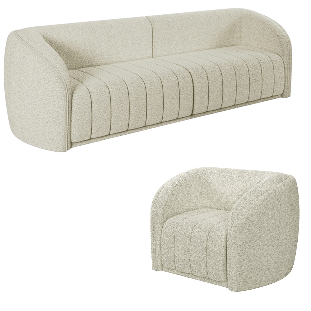 Conjunto Sala de Estar Sofá 332cm 4 Lugares e Poltrona Adam Boucle Off White G45 - Gran Belo