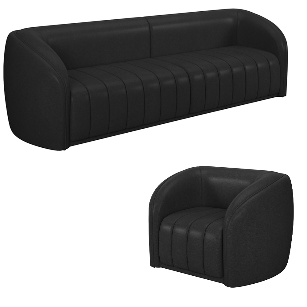 Conjunto Sala de Estar Sofá 332cm 4 Lugares e Poltrona Adam PU Preto G45 - Gran Belo
