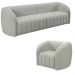 Conjunto Sala de Estar Sofá 332cm 4 Lugares e Poltrona Adam Veludo Cinza Claro G45 - Gran Belo
