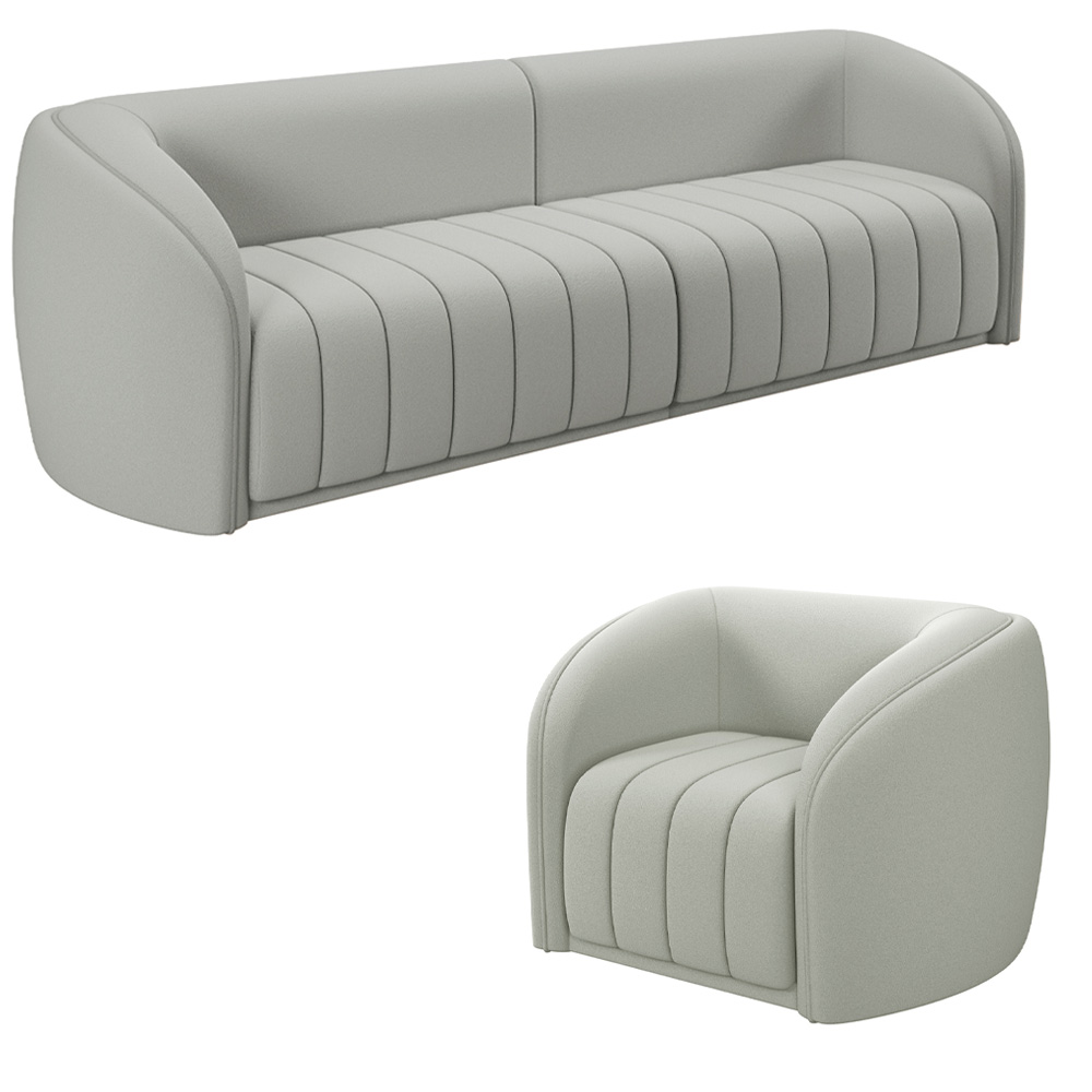 Conjunto Sala de Estar Sofá 332cm 4 Lugares e Poltrona Adam Veludo Cinza Claro G45 - Gran Belo