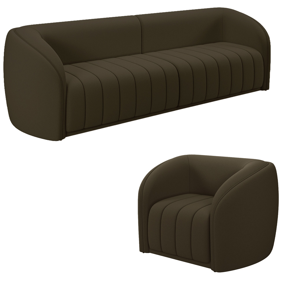 Conjunto Sala de Estar Sofá 332cm 4 Lugares e Poltrona Adam Veludo Marrom G45 - Gran Belo