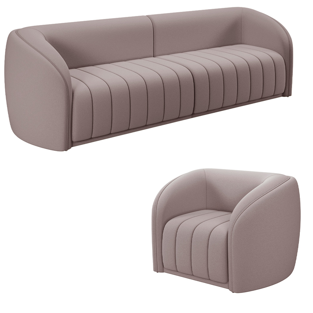 Conjunto Sala de Estar Sofá 332cm 4 Lugares e Poltrona Adam Veludo Rosê G45 - Gran Belo