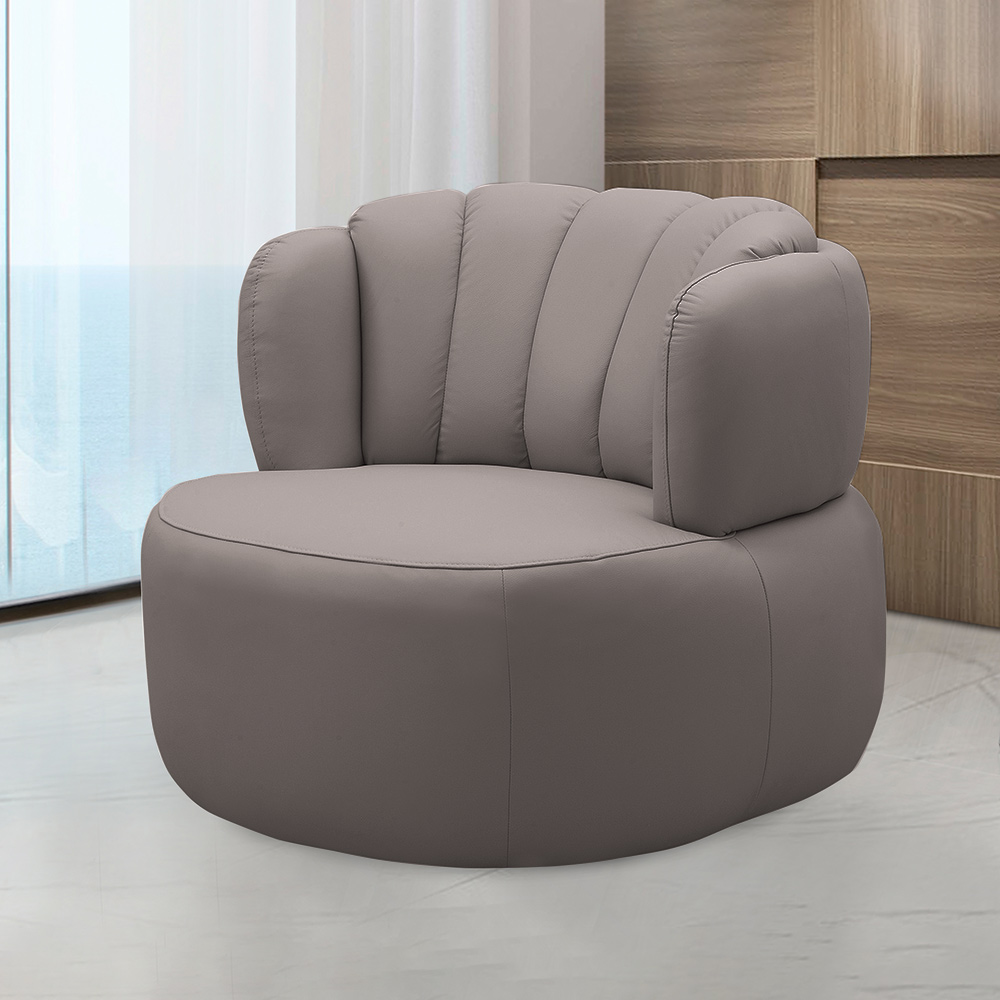 Conjunto Sala de estar Decorativo Mariele Poltrona Base Giratória em Aço com Puff Couro Avelã G88 - Gran Belo