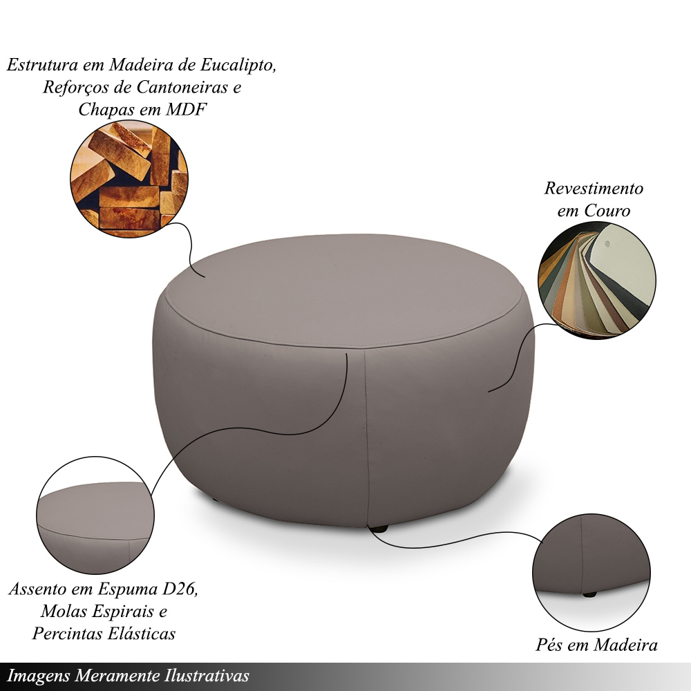 Conjunto Sala de estar Decorativo Mariele Poltrona Base Giratória em Aço com Puff Couro Avelã G88 - Gran Belo