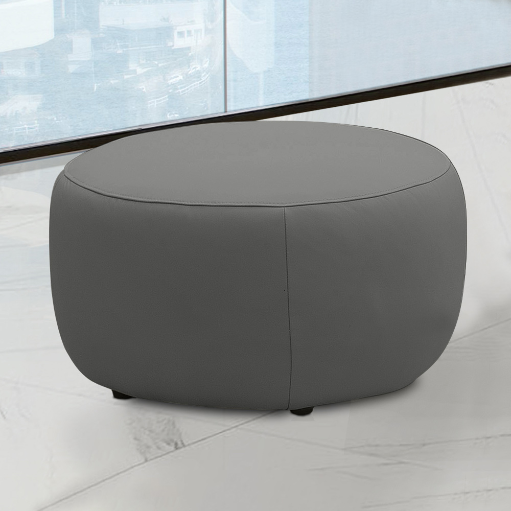 Conjunto Sala de estar Decorativo Mariele Poltrona Base Giratória em Aço com Puff Couro Grafite G88 - Gran Belo