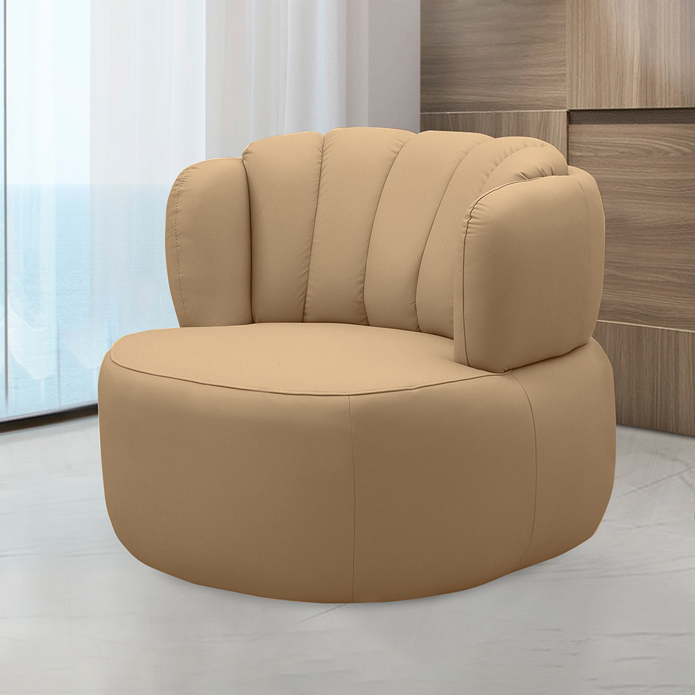 Conjunto Sala de estar Decorativo Mariele Poltrona Base Giratória em Aço com Puff Couro Nude G88 - Gran Belo