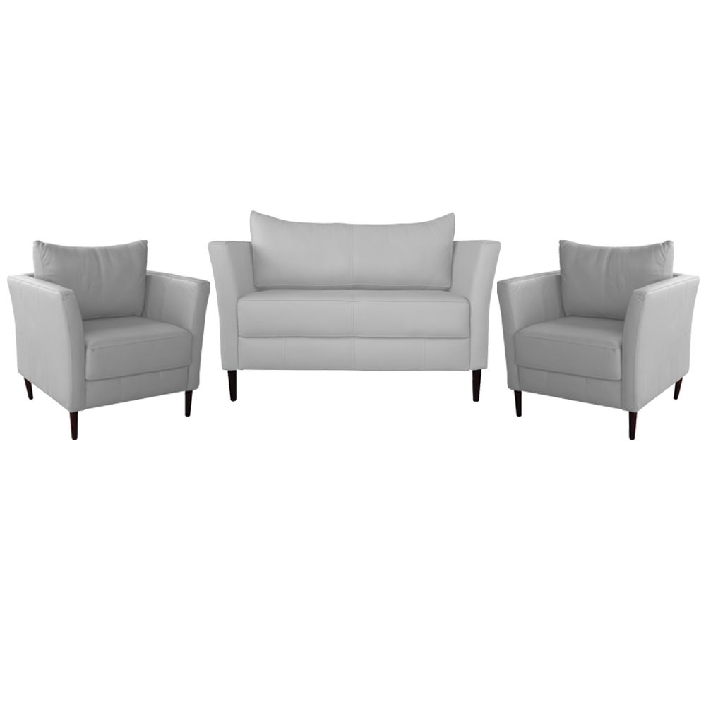 Conjunto Sofá 2 Lugares com 2 Poltronas Pés Palito Lubbock Couro Branco G58 - Gran Belo