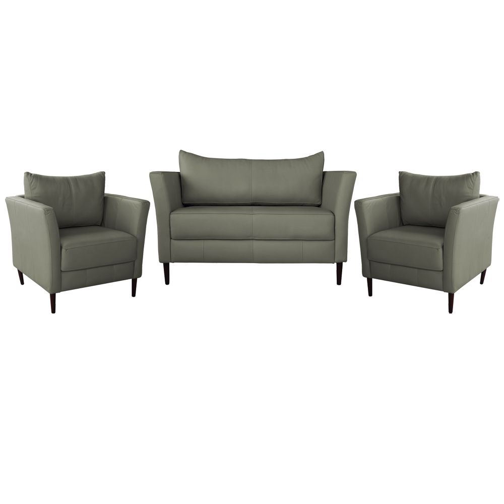 Conjunto Sofá 2 Lugares com 2 Poltronas Pés Palito Lubbock Couro Fendi G58 - Gran Belo
