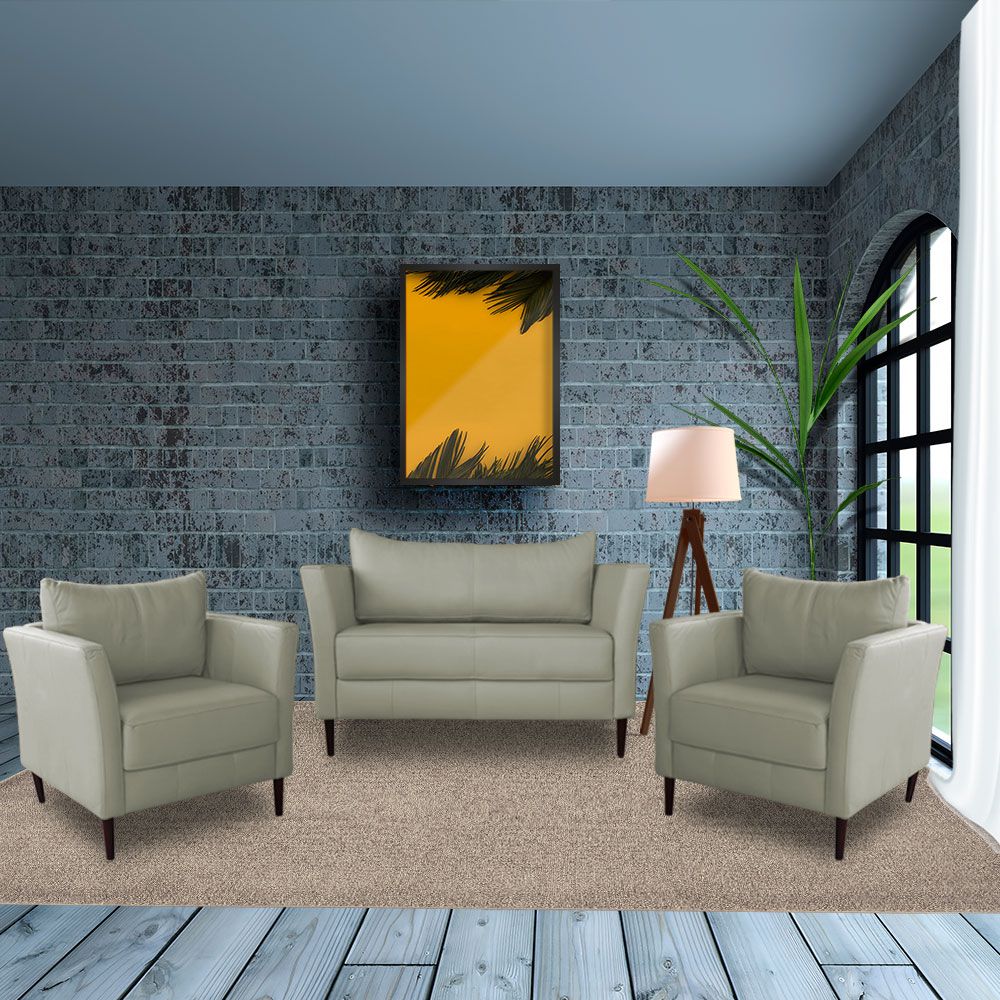 Conjunto Sofá 2 Lugares com 2 Poltronas Pés Palito Lubbock Couro Fendi G58 - Gran Belo