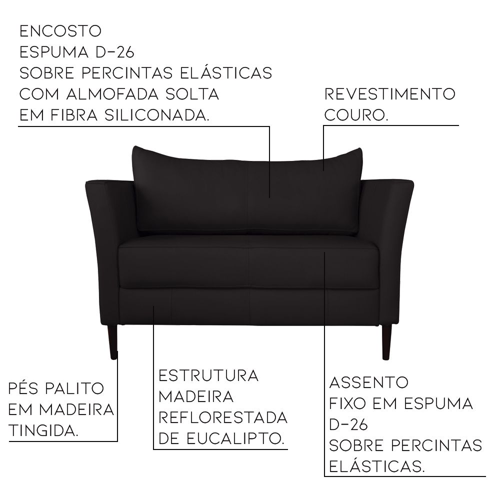 Conjunto Sofá 2 Lugares com 2 Poltronas Pés Palito Lubbock Couro Marrom G58 - Gran Belo