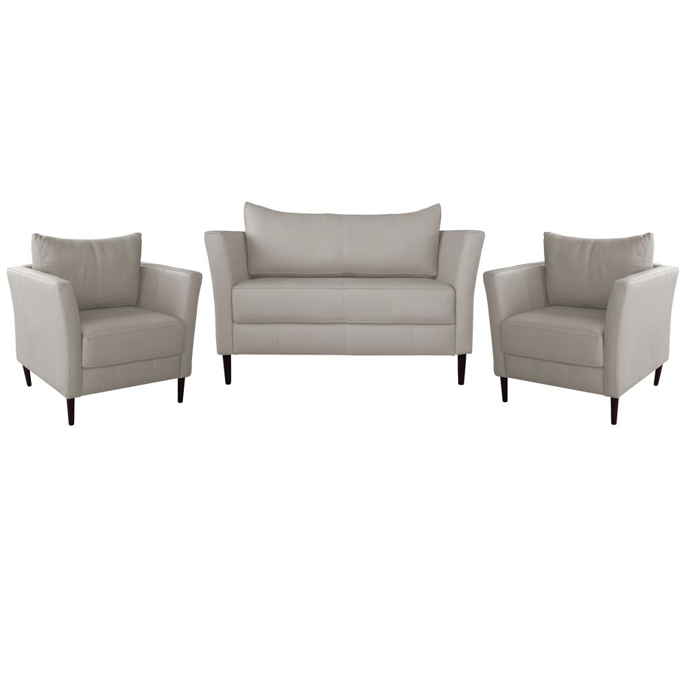 Conjunto Sofá 2 Lugares com 2 Poltronas Pés Palito Lubbock Couro Off White G58 - Gran Belo