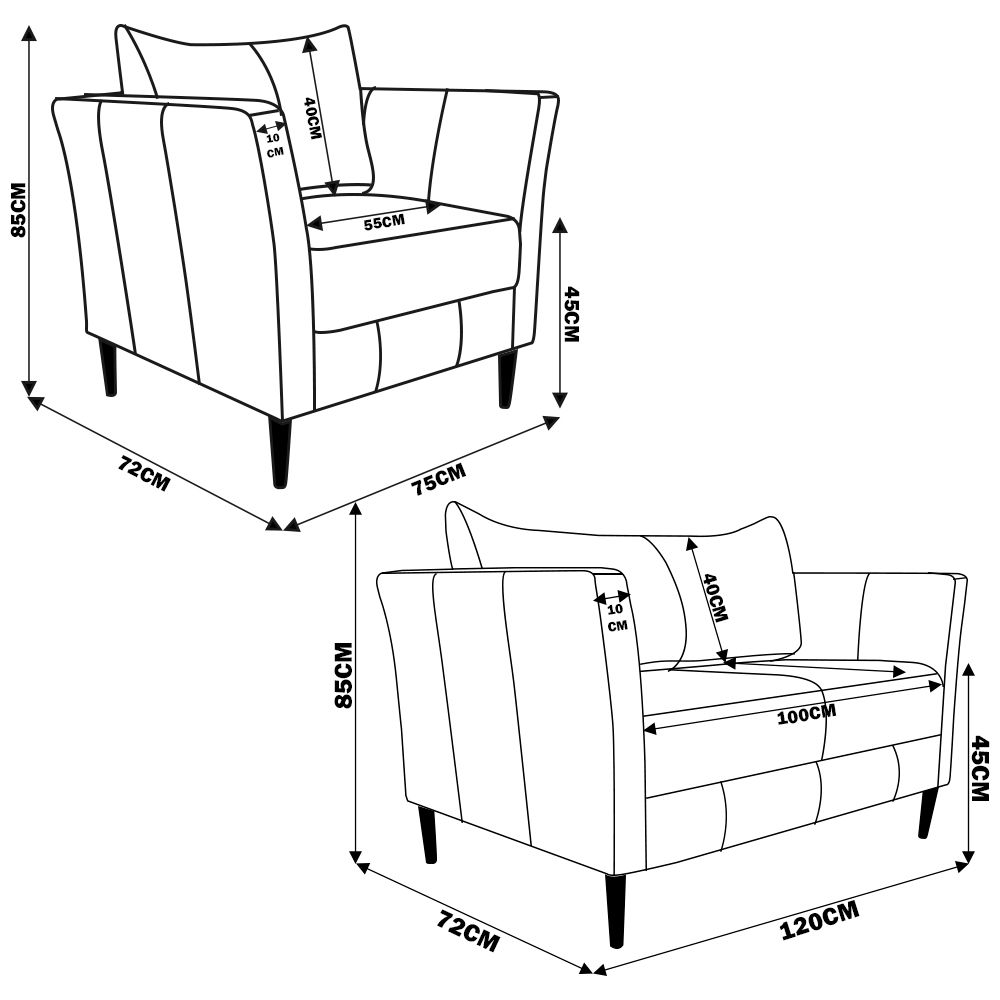 Conjunto Sofá 2 Lugares com 2 Poltronas Pés Palito Lubbock Couro Off White G58 - Gran Belo