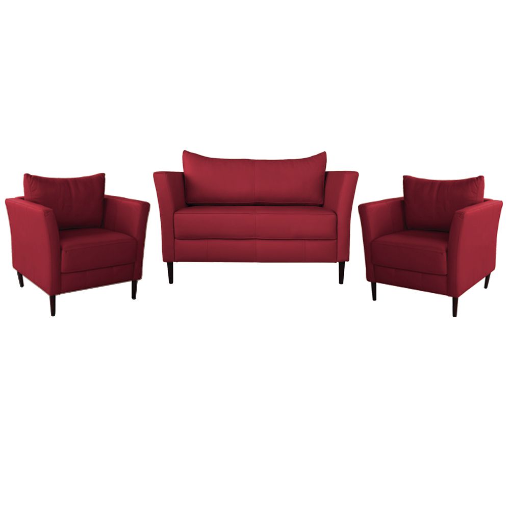 Conjunto Sofá 2 Lugares com 2 Poltronas Pés Palito Lubbock Couro Vermelho - Gran Belo