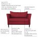 Conjunto Sofá 2 Lugares com 2 Poltronas Pés Palito Lubbock Couro Vermelho - Gran Belo